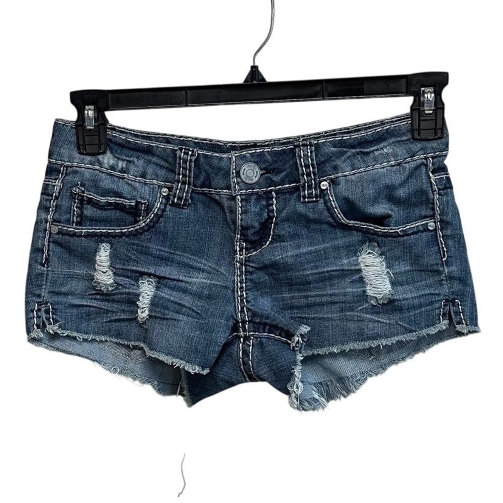RSQ Cabo Cut Off Denim Shorts Cut Off Distressed Beach Festival Tillys Y2K Sz 3